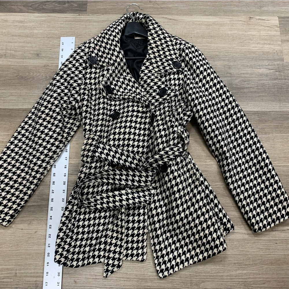 Jou Jou Black and White Houndstooth Pea Coat